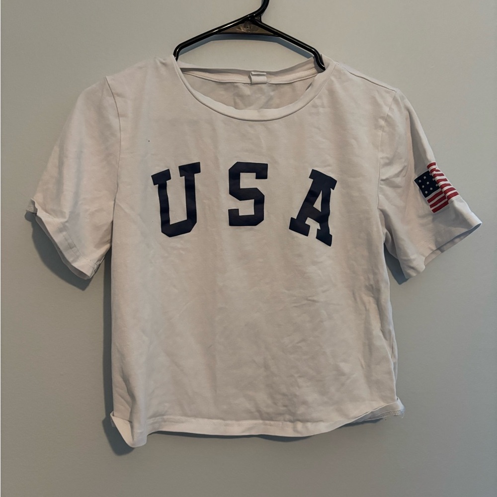 White USA T-Shirt with Flag Patch